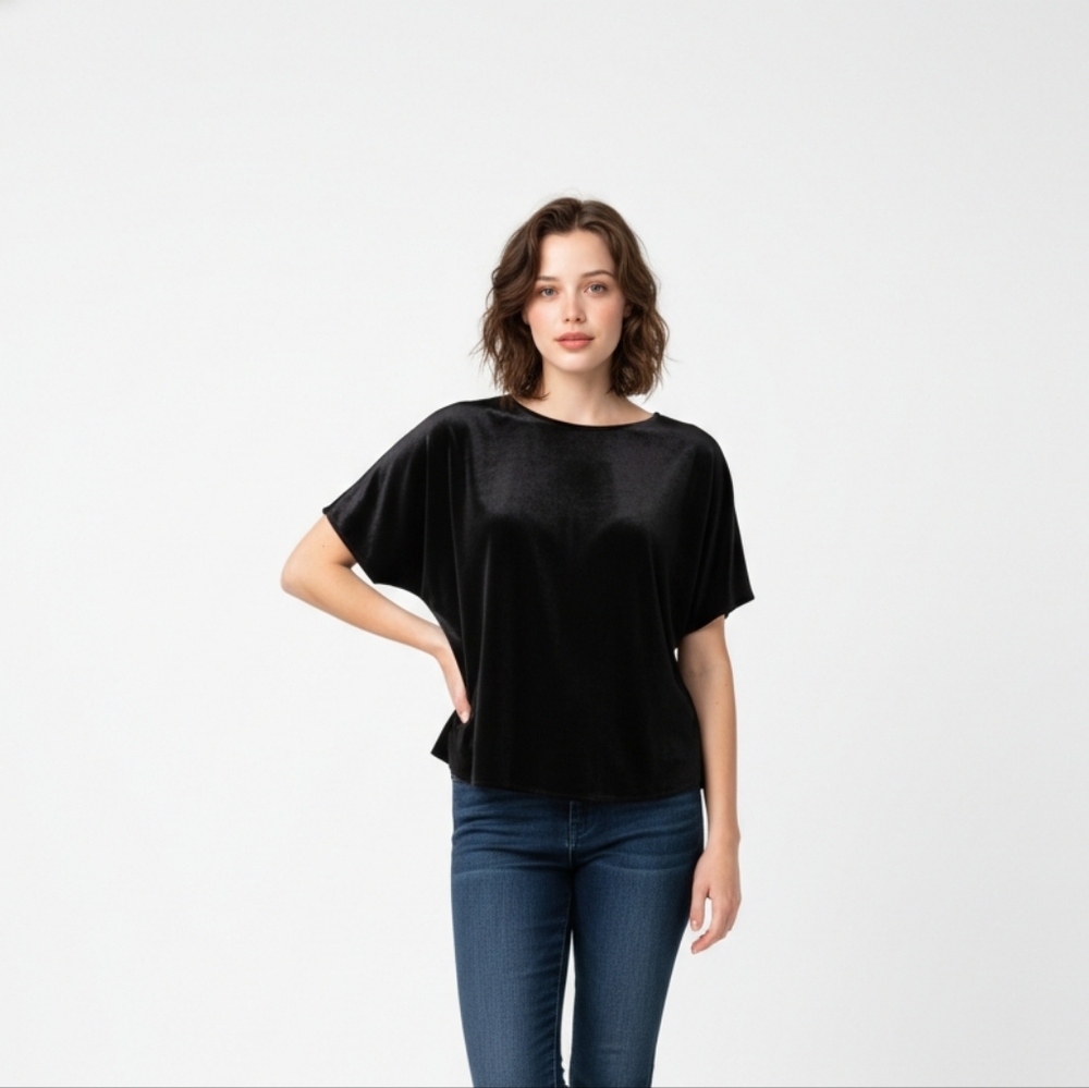 Madewell velvet tulip-hem top, Medium, Black Velvet Women's Top